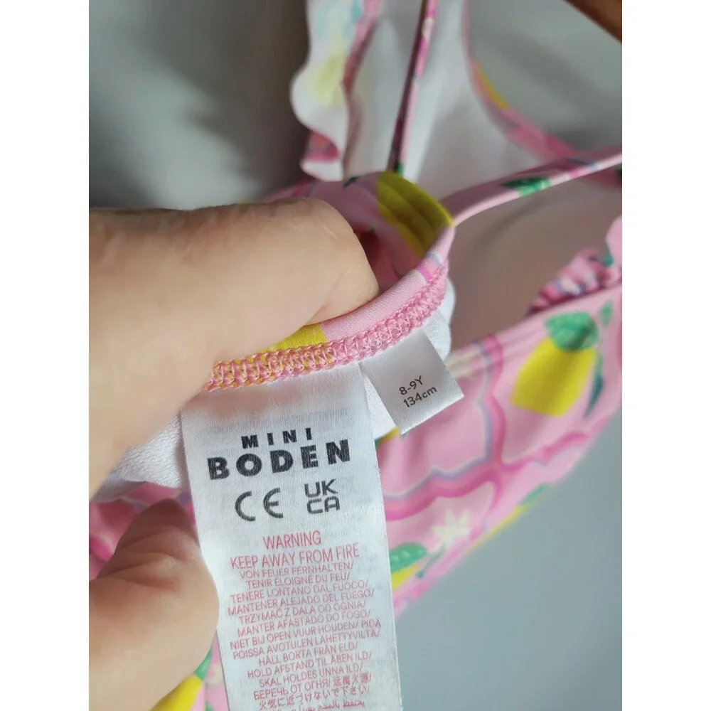 Mini Boden Girls Pink Lemons One Piece Swimsuit 8-9y